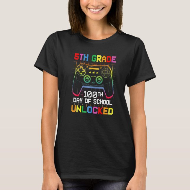Camiseta 100th day Of School Unlocked 5th Grade Gamer Video (Frente)
