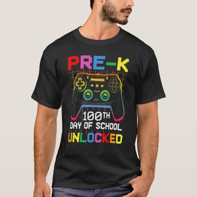 Camiseta 100th day Of School Unlocked Pre-K Gamer Video Gam (Frente)
