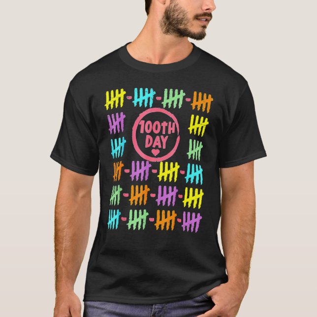 Camiseta 100th Day Rainbow Lines Tally Marks 100 Days Of Sc (Frente)
