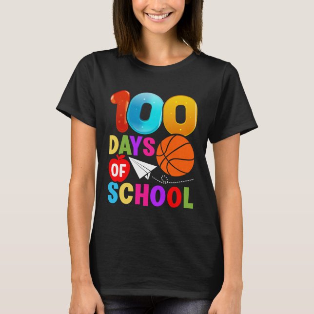 Camiseta 100th Day Student Boys Girls Basketball 100 Days O (Frente)