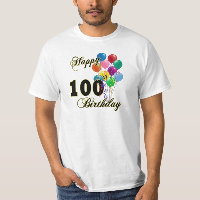 Camiseta 100th presentes de aniversário e roupa felizes do (Frente)