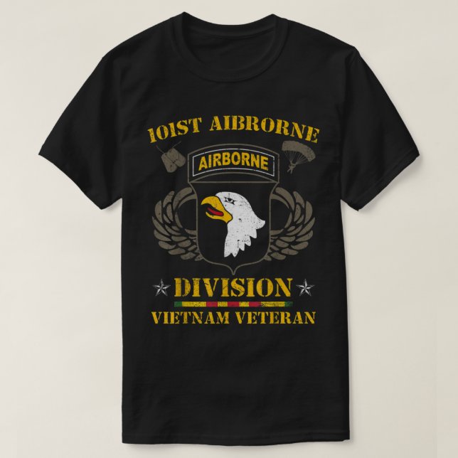 Camiseta 10101rua Airborne Division Vietnam Veteran Tshirt, (Frente do Design)