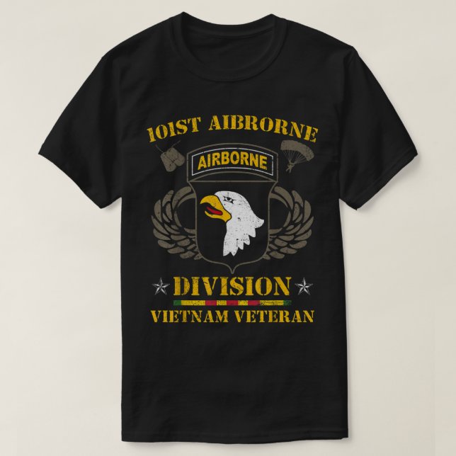 Camiseta 10101rua Airborne Division Vietnam Veteran Tshirt, (Frente do Design)