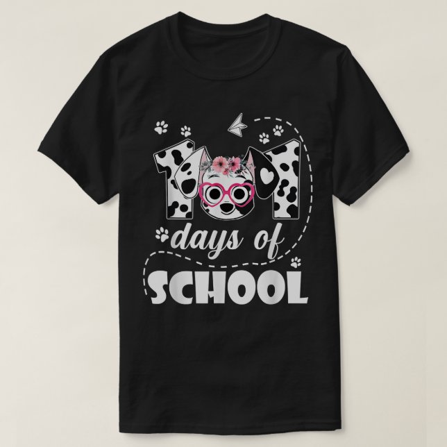 Camiseta 101 dias de professores de cães dalmáticos na esco (Frente do Design)