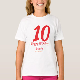 Camiseta 10.º aniversário adicionar nome data ano vermelho