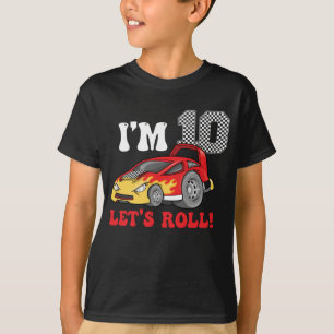 Camiseta 10.º Aniversário Race Car 10 Anos de Idade Roll de