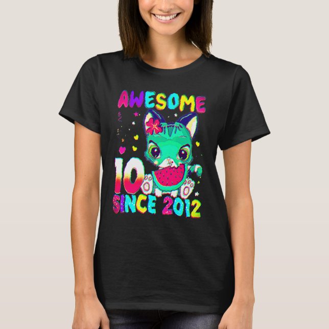 Camiseta 10 Anos 10 Meninas de Aniversário Bonitas Gato Fan (Frente)