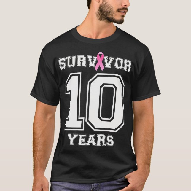 Camiseta 10 Anos De Sobrevivência Do Câncer Da Mama Para Mu (Frente)