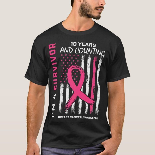 Camiseta 10 anos de Sobrevivente Rosa, Cancer de Mama Livre (Frente)