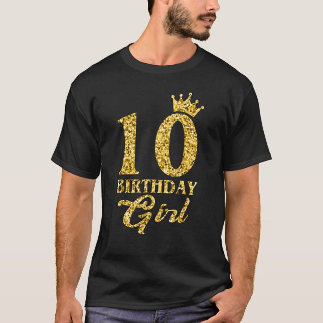 Camiseta 10 anos Menina do 10º aniversário Coroa Rainha Mul (Frente)