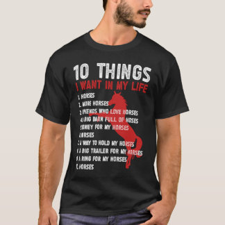 Camiseta 10 Coisas Que Eu Quero Na Minha Vida Cavalos  Corr