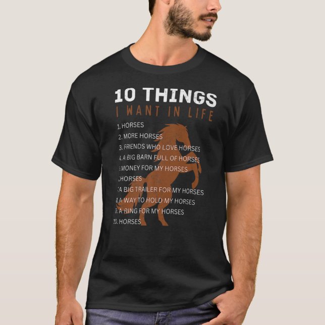 Camiseta 10 coisas que quero na vida Cavalo para Meninas (Frente)