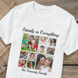 Camiseta 10 Colagem de Fotos Nome da Família Família é Tudo