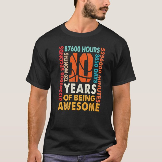 Camiseta 10.o aniversário 10 anos 120 meses de basquete B (Frente)