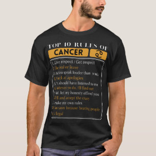 Camiseta 10 Principais Regras Do Cancer, Fatos Zodiáticos 