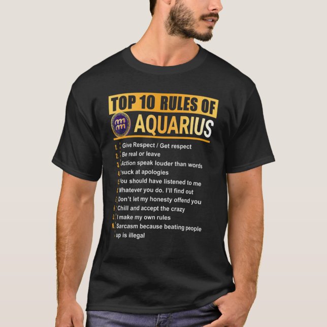 Camiseta 10 Principais Regras Para Aquarius Zodiac Aniversá (Frente)