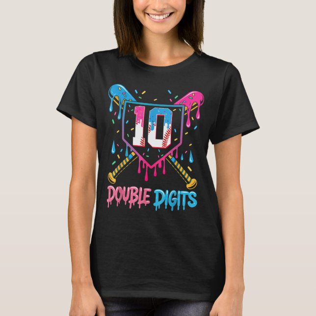Camiseta 10 Year Old Baseball Drip Ice Cream 10th Bday Doub (Frente)