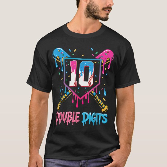 Camiseta 10 Year Old Baseball Drip Ice Cream 10th Bday Doub (Frente)