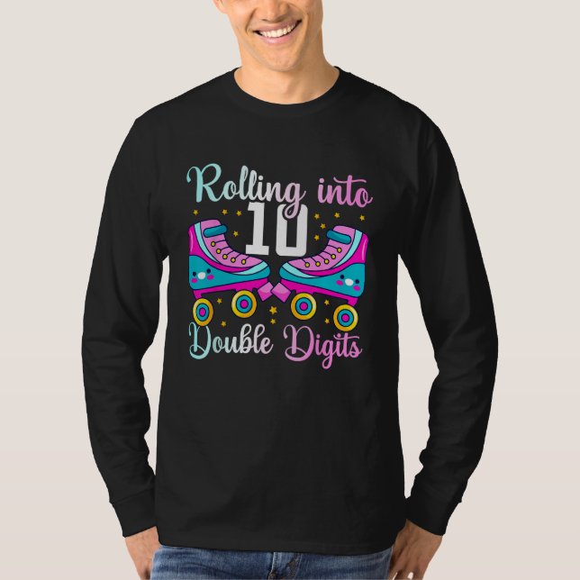Camiseta 10 Years Old Birthday Girl Rolling Into 10th Doubl (Frente)