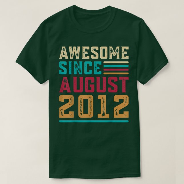 Camiseta 10 Years Old Gifts Awesome Since August 2012 10th  (Frente do Design)