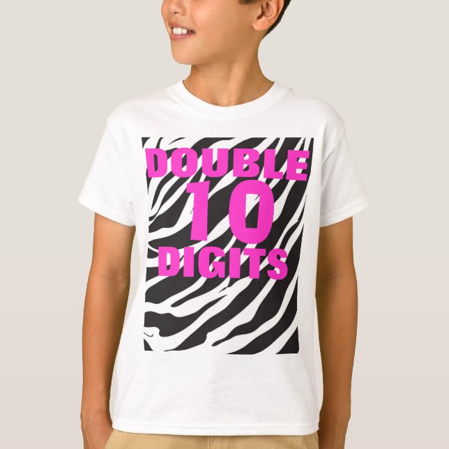 Camiseta 10o aniversário - zebra e rosa quente T duplo (Frente)