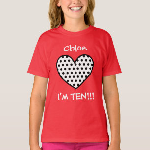 Camiseta 10o Coração W01P das bolinhas do aniversário