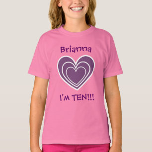 Camiseta 10o Corações roxos V03A do aniversário