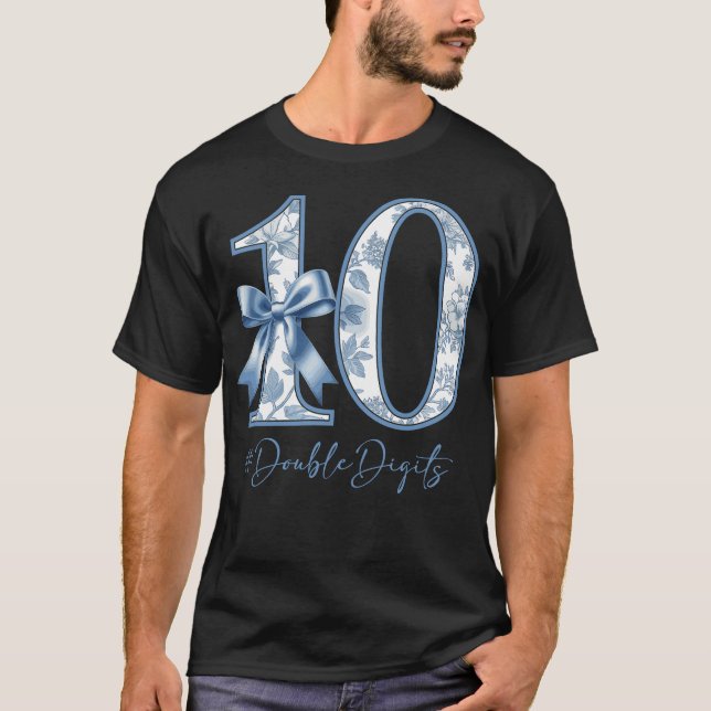 Camiseta 10th Birthday Blue Coquette Bow Girl Cute 10 Year  (Frente)