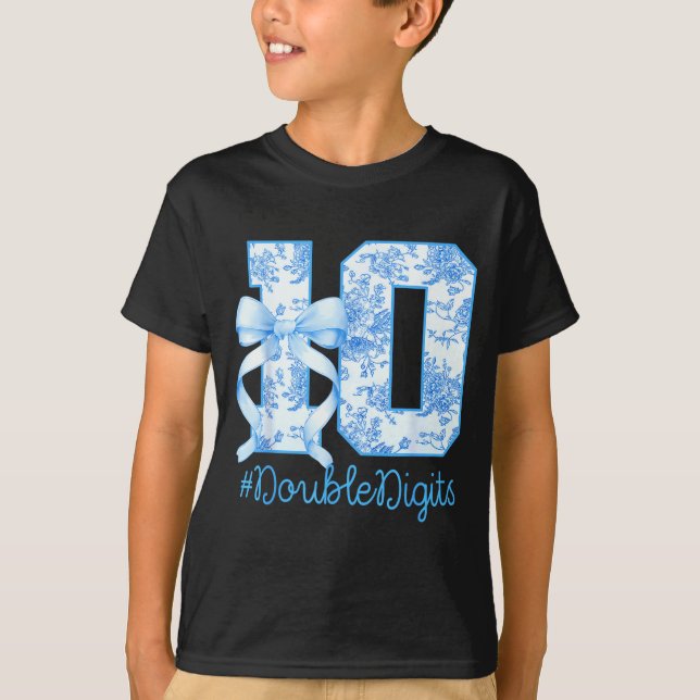 Camiseta 10th Birthday Girl Blue Coquette Bow 10 Year Old  (Frente)