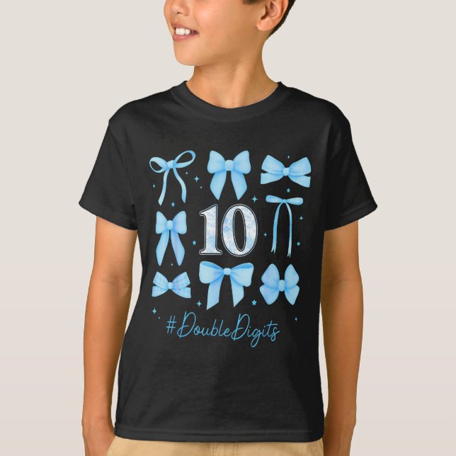 Camiseta 10th Birthday Girl Blue Coquette Bow 10 Year Old A (Frente)