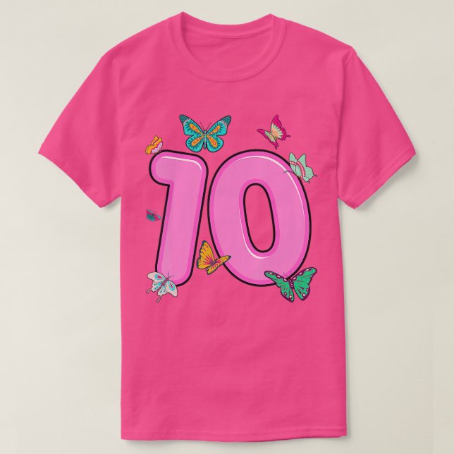 Camiseta 10th Birthday Shirt Butterflies 10 Years Old Girls (Frente do Design)