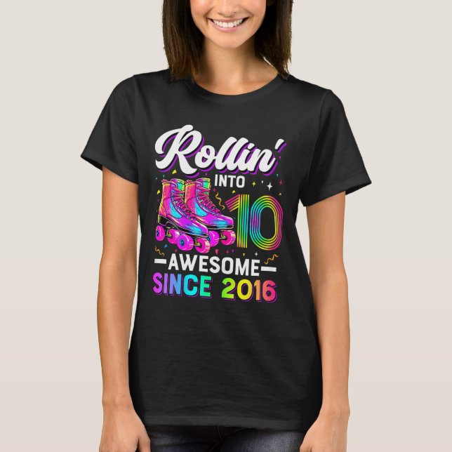 Camiseta 10th Birthday Shirt Girl 10 Year Old Roller Skate  (Frente)