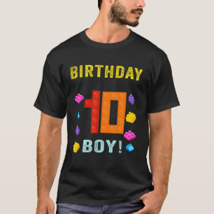 Camiseta 10Th Birthday Ten 10 Years Old Block Building Boys