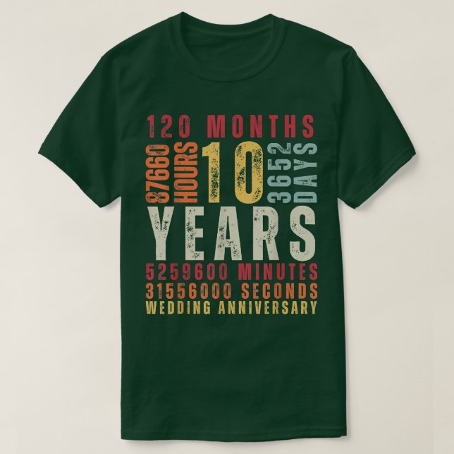 Camiseta 10th Wedding Anniversary 10 Years Old Marriage Vin (Frente do Design)