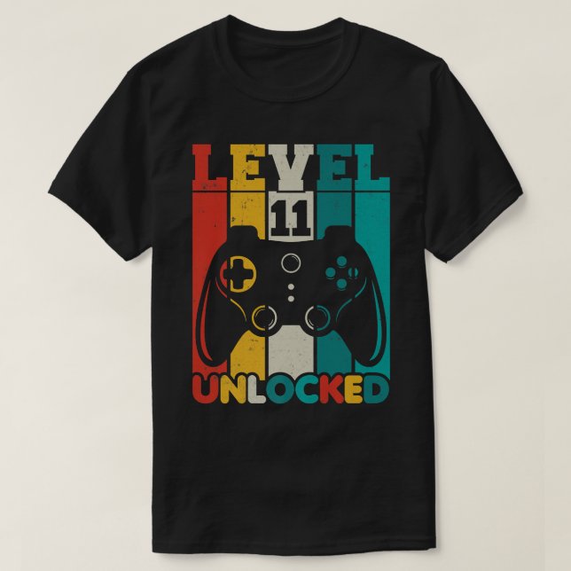 Camiseta 11 Birthday Boy Level 11 Desbloqueado Com 11 Anos  (Frente do Design)