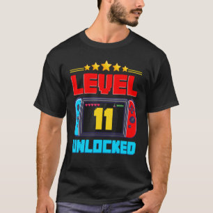 Camiseta 11 Birthday Boy Level 11 Desbloqueado Video Gamer