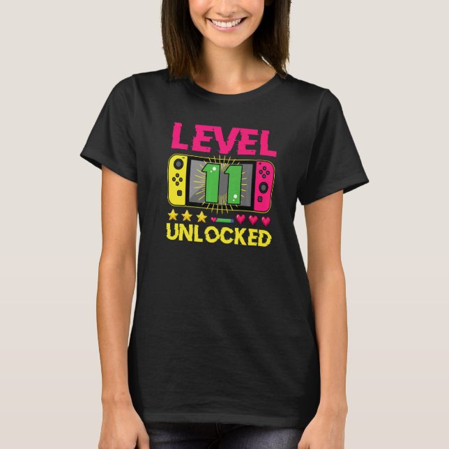Camiseta 11 Birthday Boy Level 11 Desbloqueado Video Gamer  (Frente)