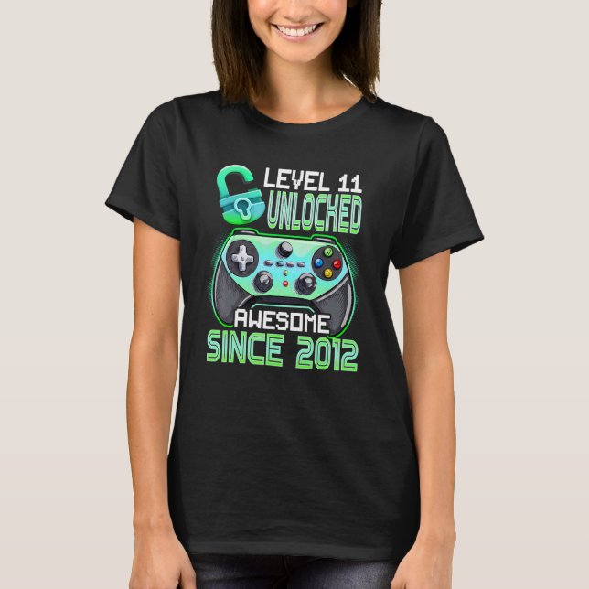 Camiseta 11 Birthday Boys Level 11 Desbloqueado Incrível 20 (Frente)