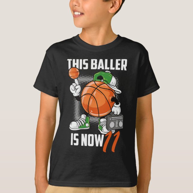 Camiseta 11 Birthday Bysketbyll Player Divertido 11 Anos K (Frente)