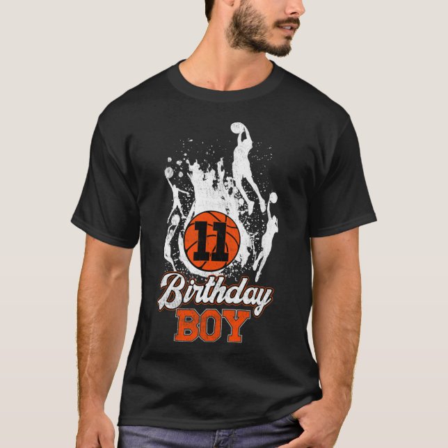 Camiseta 11 Birthday Bysketbyll Theme Birthday Boy 11 anos (Frente)