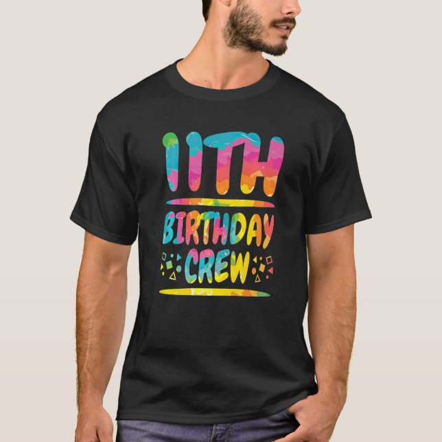 Camiseta 11 Birthday Crew Family Festa de aniversário Frie  (Frente)