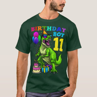 Camiseta 11 Birthday Dinossaur T Rex Birthday Boy