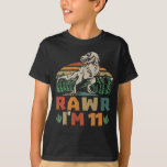 Camiseta 11 Birthday Dinossaur T Rex Rawr Eu tenho 11 anos<br><div class="desc">Um bom design de aniversário com um dinossauro t rex que diz "Rawr I'm 11" para filho,  neto,  fazendo onze anos e qualquer jovem paleontólogo que ama dinossauros.</div>