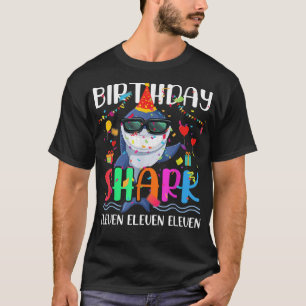 Camiseta 11 Birthday Family Shark Kids Onze Onze Elev Elev