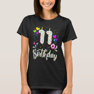 Camiseta 11 Birthday Girl 11 Anos De Idade Doughnut Pa