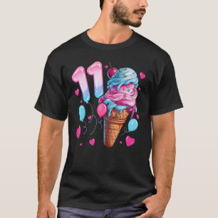 Camiseta 11 Birthday Girl 11 Anos, Sorvete, Número 11