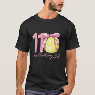 Camiseta 11 Birthday Girl Softball Team Coquette Arco Rosa