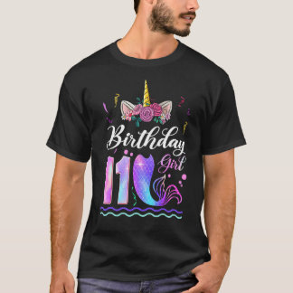 Camiseta 11 Birthday Girl Unicorn Mermaid 11 Anos