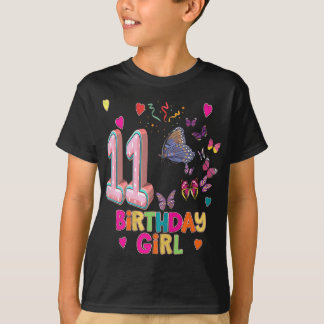 Camiseta 11 Birthday Raparigas Borboletas De 11 Anos