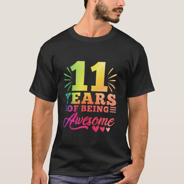 Camiseta 11 Birthday Tie Dye 11 anos de idade Menina Bei (Frente)